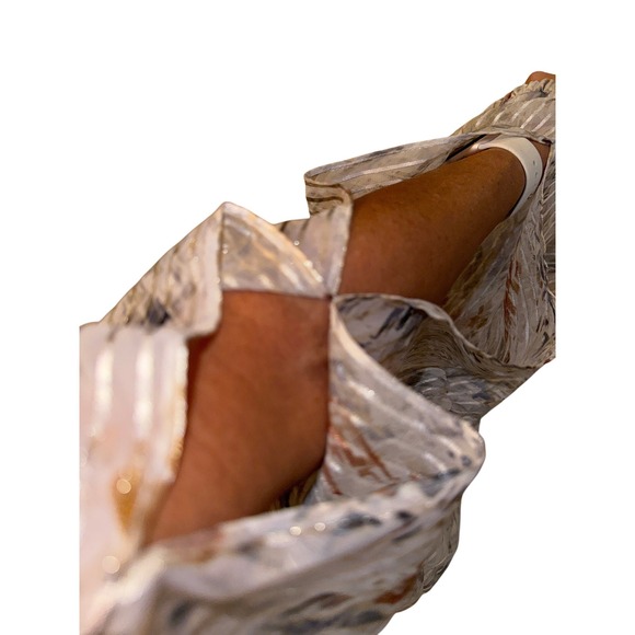 White House Black Market Mini Dress Metallic Boho Long Slit Sleeve Whimsy SZ 00 - Picture 9 of 13